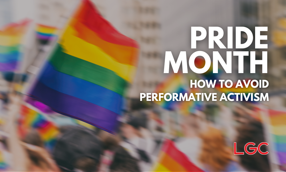 cover image of a pride parade that says "pride month: how to avoid performative activism"